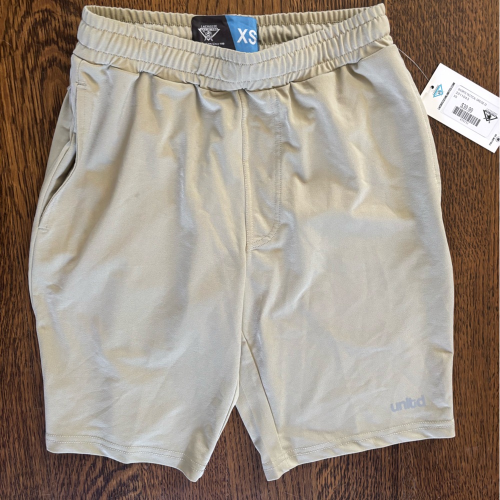 NWT Lacrosse Unlimited Limited Men's Athletic Shorts in greige